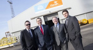 From left, David MacKay, chief executive officer PD&MS Bruce Gill, managing director at Harlen Fabrication, Ken Pearce construction director, Simon Rio, managing director PD&MS,