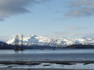 Endeavour Jack-Up Rig under tow to Cosmopolitan Project within the Cook Inlet, Alaska