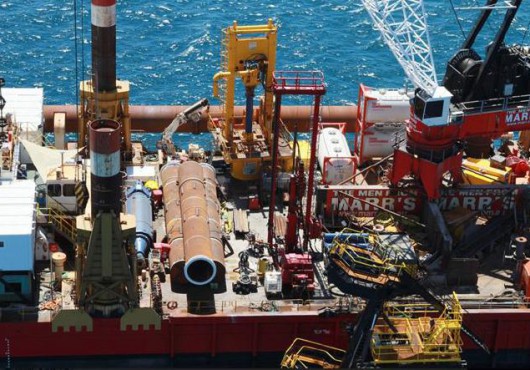 CETO unit pile foundations on board the foundation installation vessel