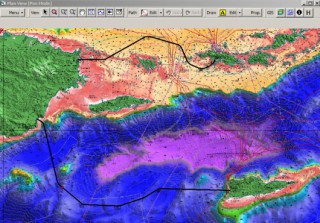 A screenshot of MakaiPlan showing the plan and profile views for a cable route near Puerto Rico