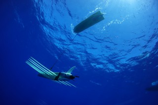 A Wave Glider SV3 with its hybrid propulsion system
