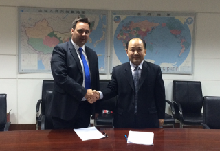 L-R: Searcher's General Manager, Alan Hopping with BGP's President Marine and MC, Haibo Liu.
